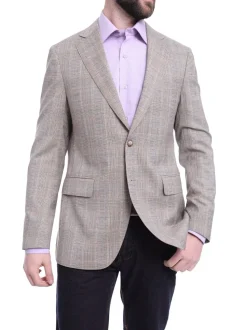 Napoli Slim Fit Brown Plaid Half Canvassed Linen Blend Blazer Sportcoat
