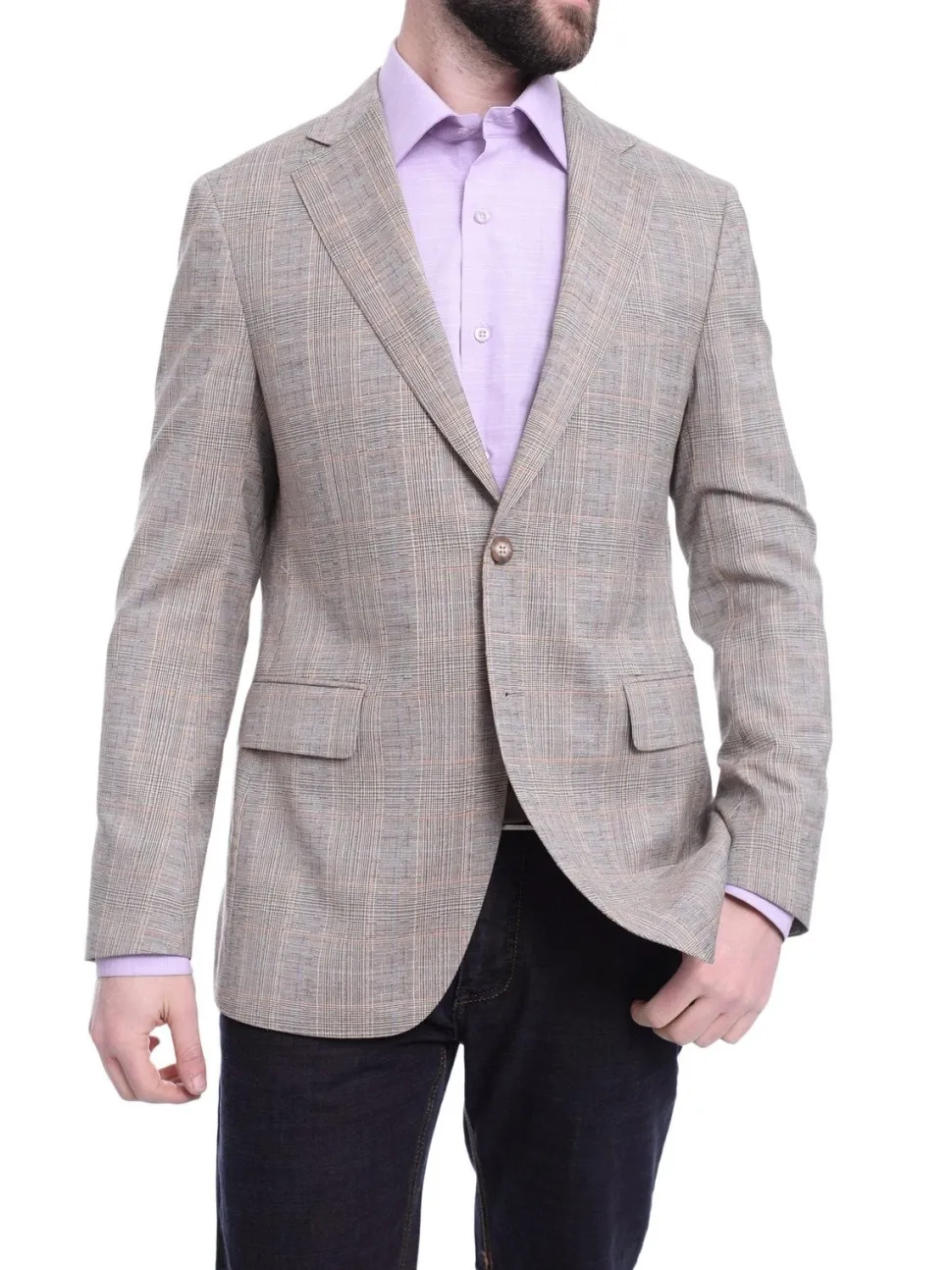 Napoli Slim Fit Brown Plaid Half Canvassed Linen Blend Blazer Sportcoat