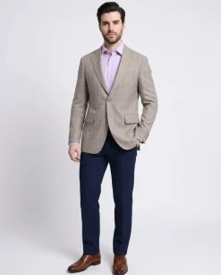 Napoli Slim Fit Brown Plaid Half Canvassed Linen Blend Blazer Sportcoat