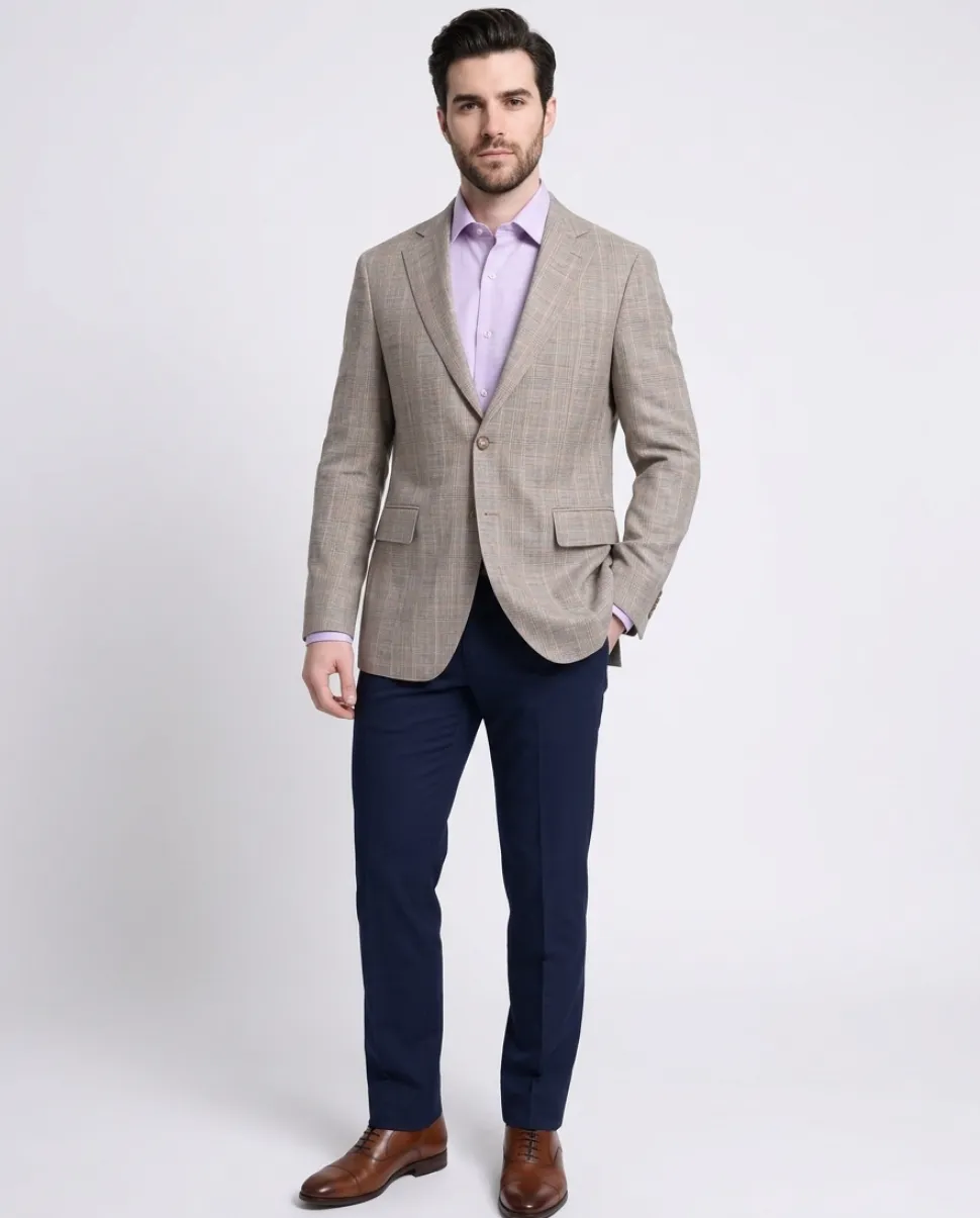 Napoli Slim Fit Brown Plaid Half Canvassed Linen Blend Blazer Sportcoat
