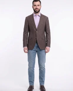 Napoli Slim Fit Brown Textured Two Button Half Canvased Cashmere Blend Blazer Sportcoat