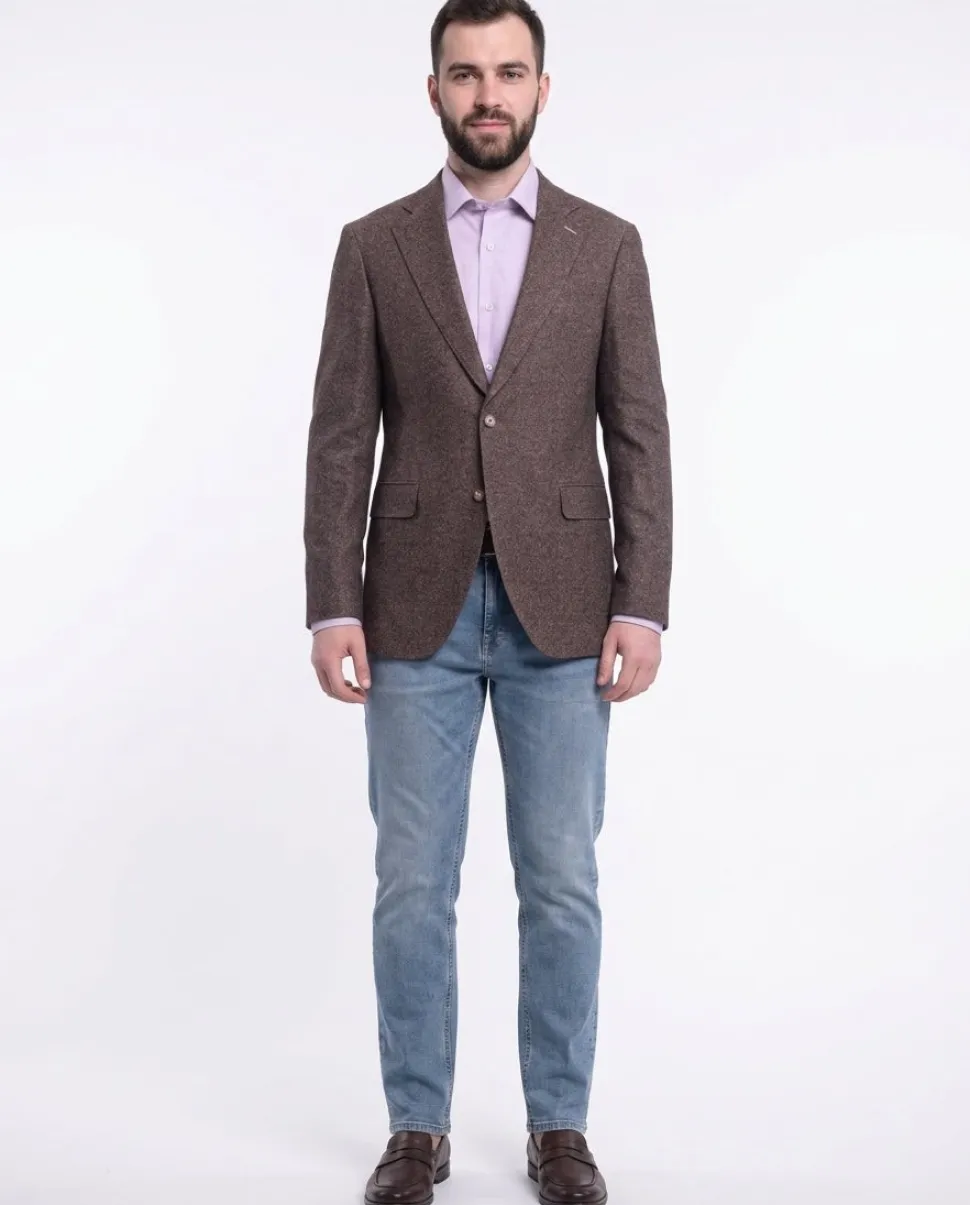 Napoli Slim Fit Brown Textured Two Button Half Canvased Cashmere Blend Blazer Sportcoat
