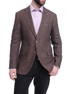 Napoli Slim Fit Brown Textured Two Button Half Canvased Cashmere Blend Blazer Sportcoat