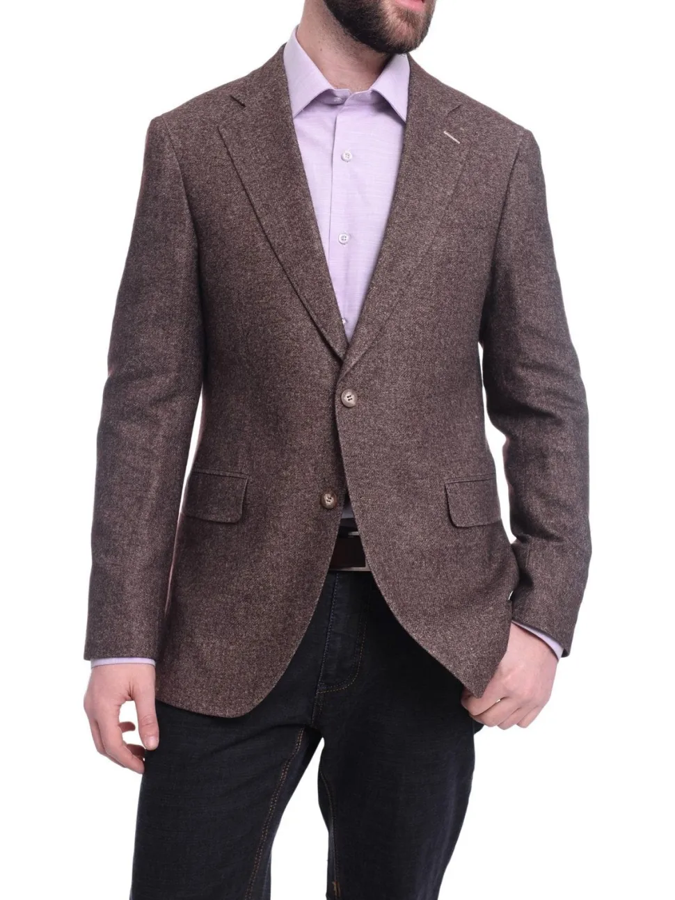 Napoli Slim Fit Brown Textured Two Button Half Canvased Cashmere Blend Blazer Sportcoat