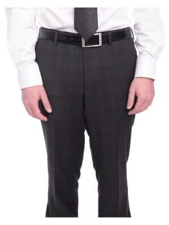 Napoli Slim Fit Charcoal Gray & Purple Plaid Half Canvassed Super 150s Wool Suit