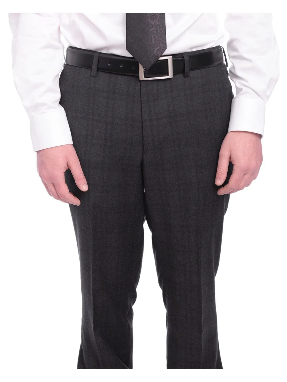 Napoli Slim Fit Charcoal Gray & Purple Plaid Half Canvassed Super 150s Wool Suit
