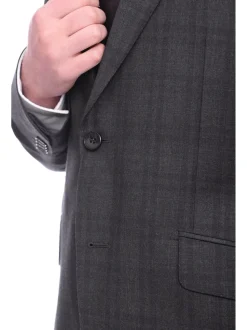 Napoli Slim Fit Charcoal Gray & Purple Plaid Half Canvassed Super 150s Wool Suit