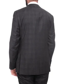 Napoli Slim Fit Charcoal Gray & Purple Plaid Half Canvassed Super 150s Wool Suit