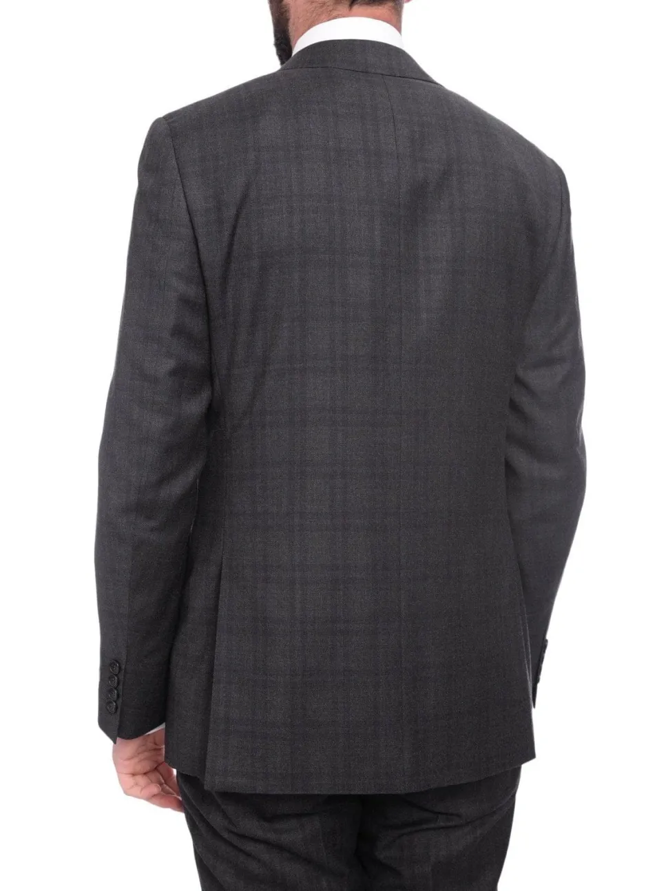 Napoli Slim Fit Charcoal Gray & Purple Plaid Half Canvassed Super 150s Wool Suit