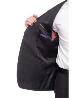 Napoli Slim Fit Charcoal Gray & Purple Plaid Half Canvassed Super 150s Wool Suit