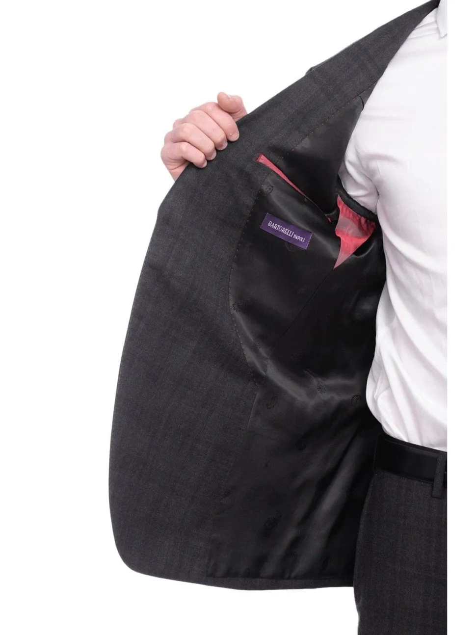 Napoli Slim Fit Charcoal Gray & Purple Plaid Half Canvassed Super 150s Wool Suit
