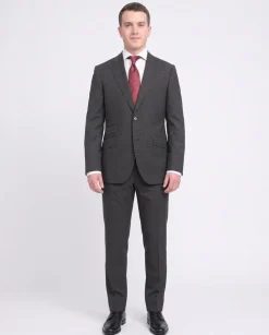 Napoli Slim Fit Charcoal Gray Check Two Button Half Canvassed Tollegno Wool Suit