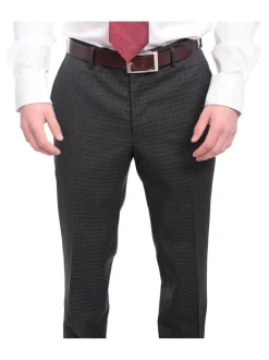 Napoli Slim Fit Charcoal Gray Check Two Button Half Canvassed Tollegno Wool Suit