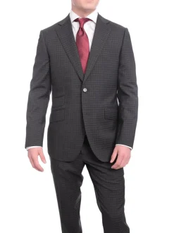 Napoli Slim Fit Charcoal Gray Check Two Button Half Canvassed Tollegno Wool Suit
