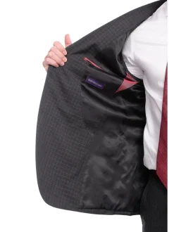 Napoli Slim Fit Charcoal Gray Check Two Button Half Canvassed Tollegno Wool Suit