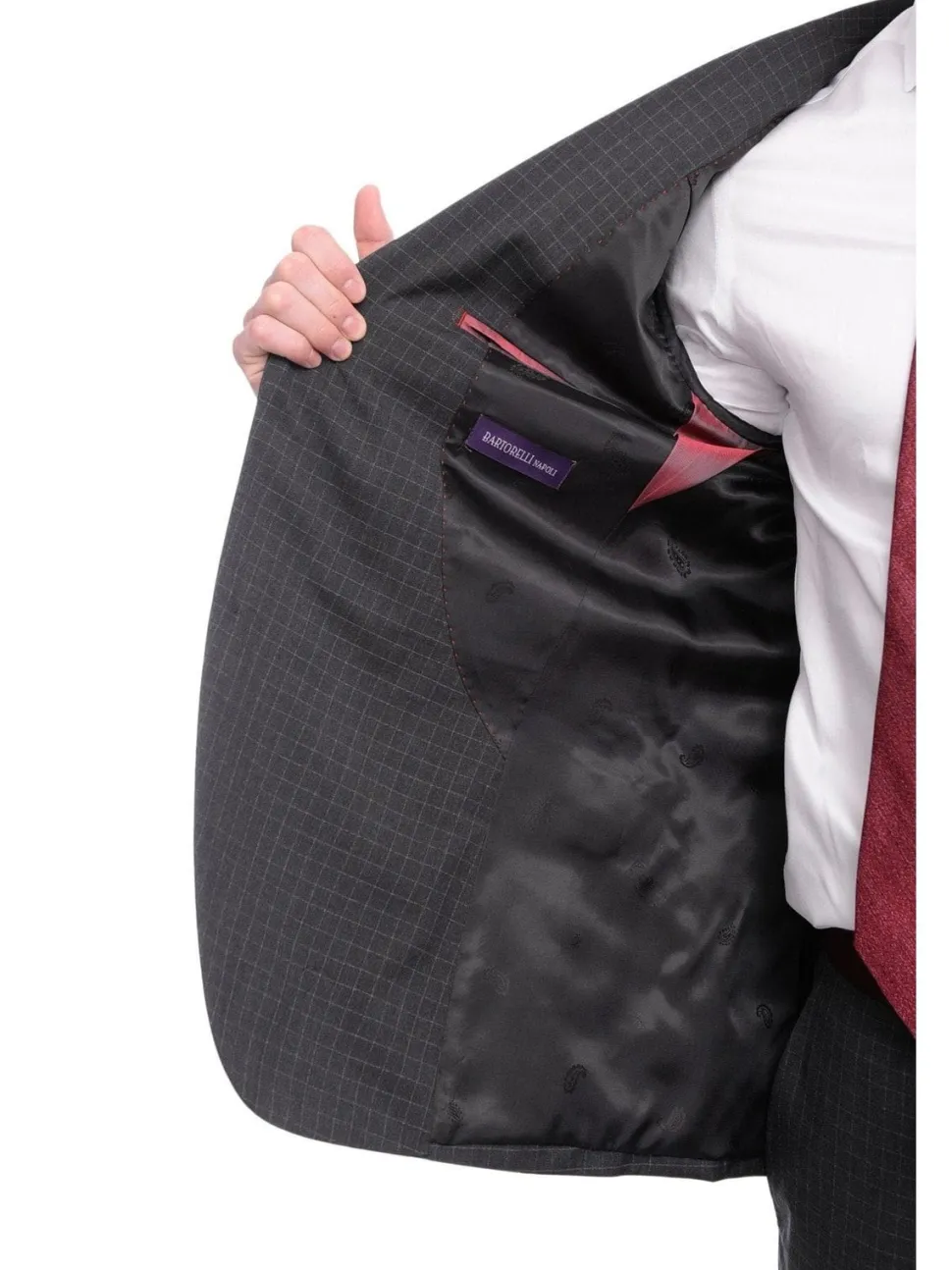 Napoli Slim Fit Charcoal Gray Check Two Button Half Canvassed Tollegno Wool Suit