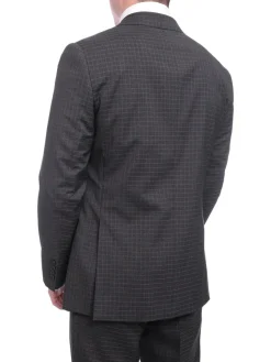 Napoli Slim Fit Charcoal Gray Check Two Button Half Canvassed Tollegno Wool Suit