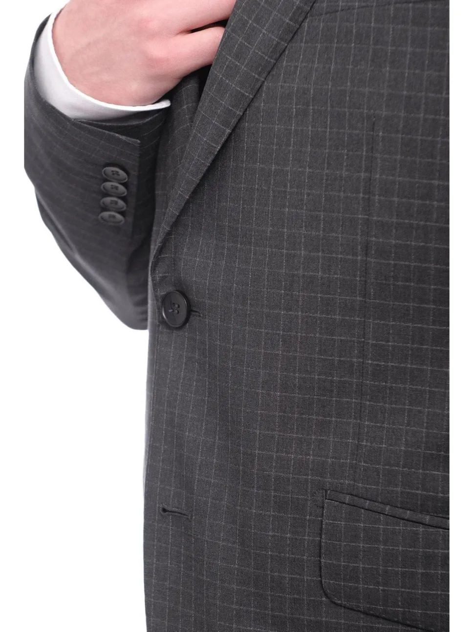 Napoli Slim Fit Charcoal Gray Check Two Button Half Canvassed Tollegno Wool Suit