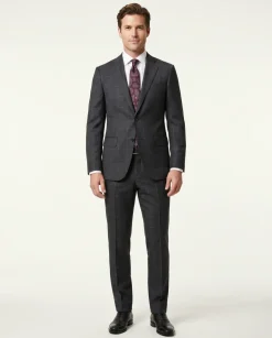 Napoli Slim Fit Charcoal Gray Windowpane Two Button Half Canvassed Wool Suit