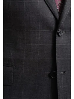 Napoli Slim Fit Charcoal Gray Windowpane Two Button Half Canvassed Wool Suit