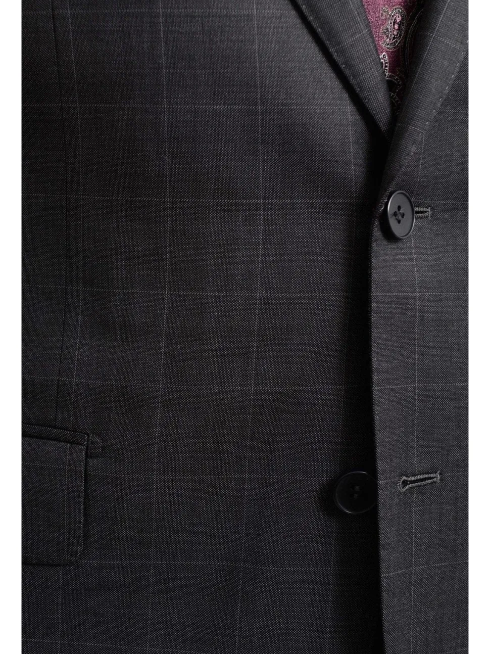 Napoli Slim Fit Charcoal Gray Windowpane Two Button Half Canvassed Wool Suit