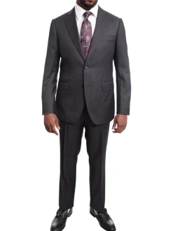 Napoli Slim Fit Charcoal Gray Windowpane Two Button Half Canvassed Wool Suit