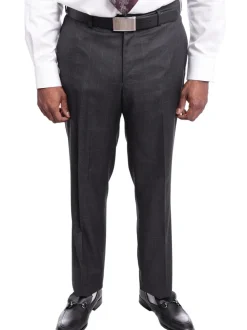 Napoli Slim Fit Charcoal Gray Windowpane Two Button Half Canvassed Wool Suit