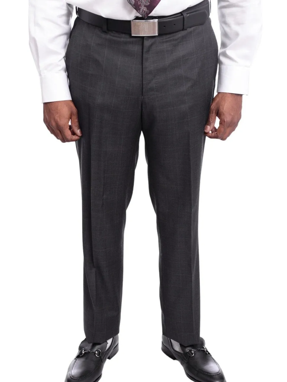 Napoli Slim Fit Charcoal Gray Windowpane Two Button Half Canvassed Wool Suit