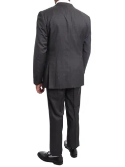 Napoli Slim Fit Charcoal Gray Windowpane Two Button Half Canvassed Wool Suit