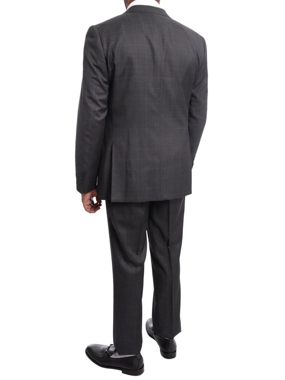 Napoli Slim Fit Charcoal Gray Windowpane Two Button Half Canvassed Wool Suit