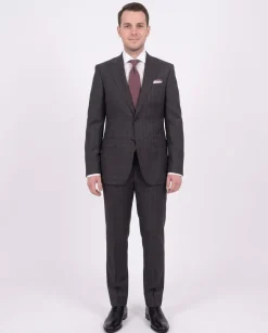 Napoli Slim Fit Charcoal Gray Plaid Half Canvassed Super 150's Wool Suit