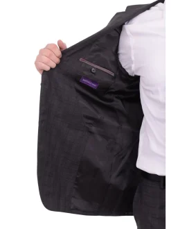 Napoli Slim Fit Charcoal Gray Plaid Half Canvassed Super 150's Wool Suit