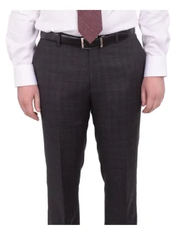 Napoli Slim Fit Charcoal Gray Plaid Half Canvassed Super 150's Wool Suit