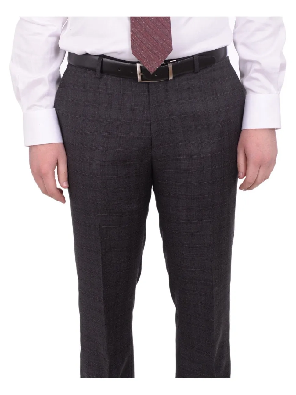 Napoli Slim Fit Charcoal Gray Plaid Half Canvassed Super 150's Wool Suit