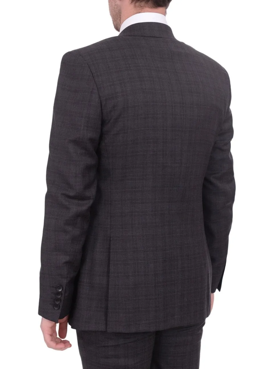 Napoli Slim Fit Charcoal Gray Plaid Half Canvassed Super 150's Wool Suit