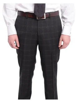 Napoli Slim Fit Charcoal Gray With Brown Plaid Half Canvassed Wool Suit