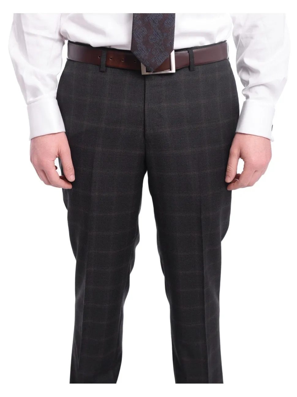 Napoli Slim Fit Charcoal Gray With Brown Plaid Half Canvassed Wool Suit