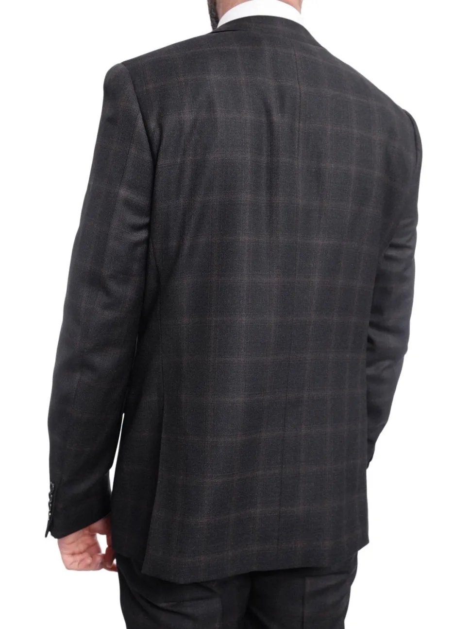 Napoli Slim Fit Charcoal Gray With Brown Plaid Half Canvassed Wool Suit