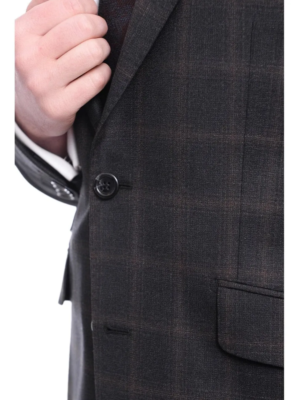 Napoli Slim Fit Charcoal Gray With Brown Plaid Half Canvassed Wool Suit