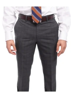 Napoli Slim Fit Charcoal Gray & Brown Plaid Half Canvassed Super 150s Wool Suit