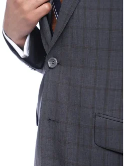 Napoli Slim Fit Charcoal Gray & Brown Plaid Half Canvassed Super 150s Wool Suit