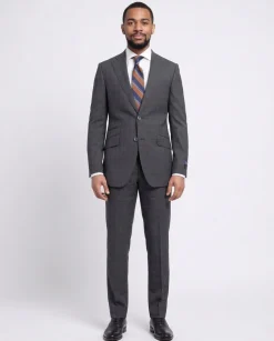 Napoli Slim Fit Charcoal Gray & Brown Plaid Half Canvassed Super 150s Wool Suit