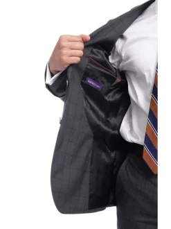 Napoli Slim Fit Charcoal Gray & Brown Plaid Half Canvassed Super 150s Wool Suit