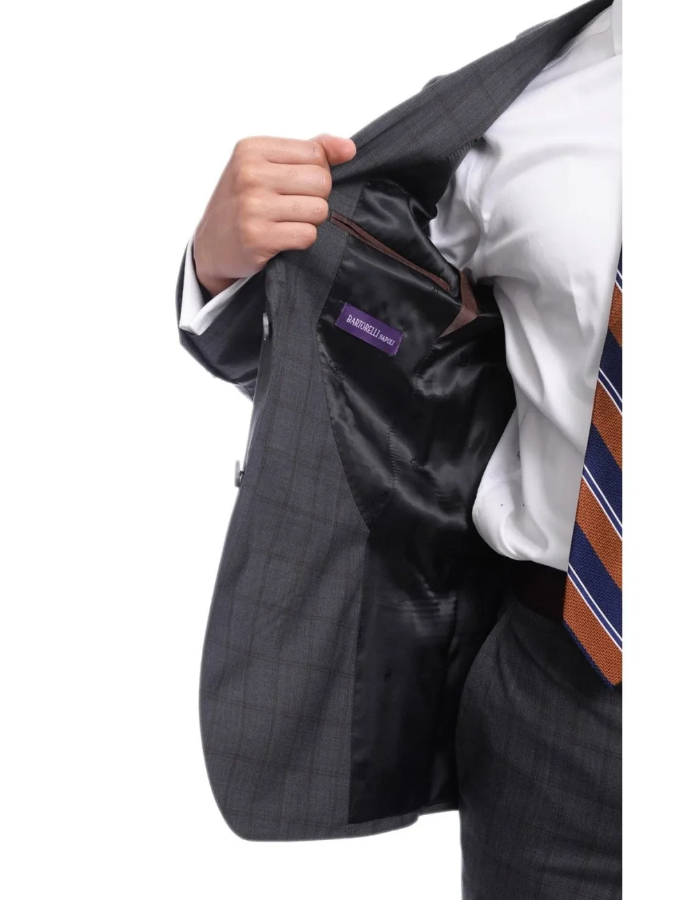 Napoli Slim Fit Charcoal Gray & Brown Plaid Half Canvassed Super 150s Wool Suit
