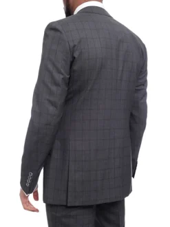 Napoli Slim Fit Charcoal Gray & Brown Plaid Half Canvassed Super 150s Wool Suit