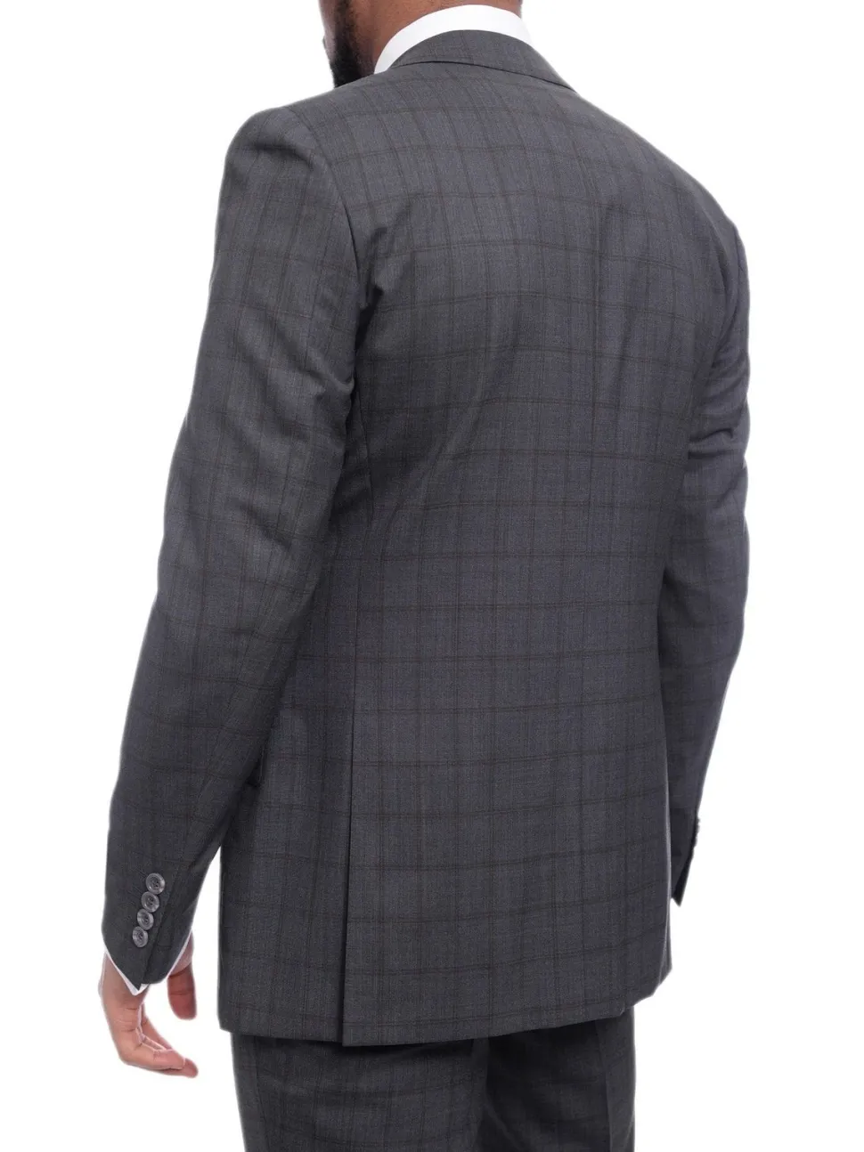 Napoli Slim Fit Charcoal Gray & Brown Plaid Half Canvassed Super 150s Wool Suit