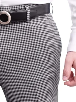 Napoli Slim Fit Gray Black Check Flat Front Wool Dress Pants
