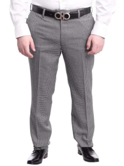 Napoli Slim Fit Gray Black Check Flat Front Wool Dress Pants