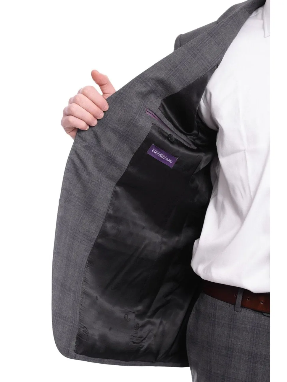 Napoli Slim Fit Gray & Blue Plaid Two Button Half Canvassed Wool Suit