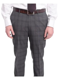 Napoli Slim Fit Gray & Blue Plaid Two Button Half Canvassed Wool Suit